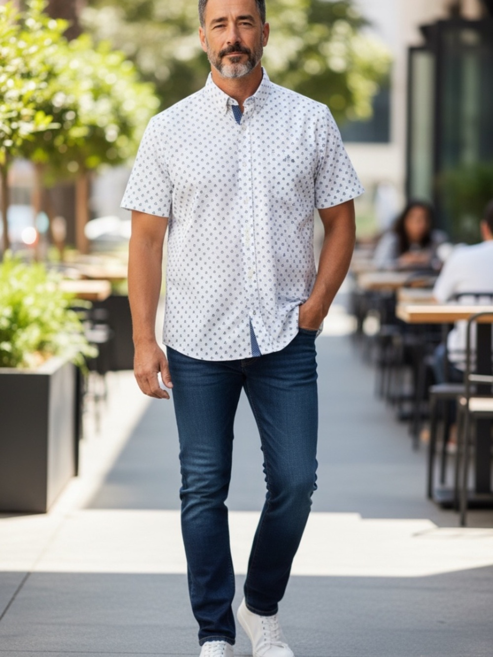 Johnston & Murphy White grey Short-Sleeve Button-Down with small skulls